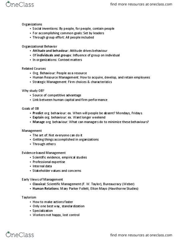 COMMERCE 1BA3 Lecture Notes - Lecture 3: Mary Parker Follett, Elton Mayo, Hawthorne Effect thumbnail