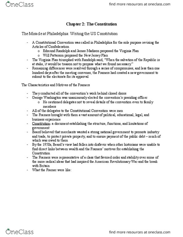 GOVT-110 FA4 Chapter Notes - Chapter 2: Edmund Randolph, Bicameralism, Navigation Acts thumbnail
