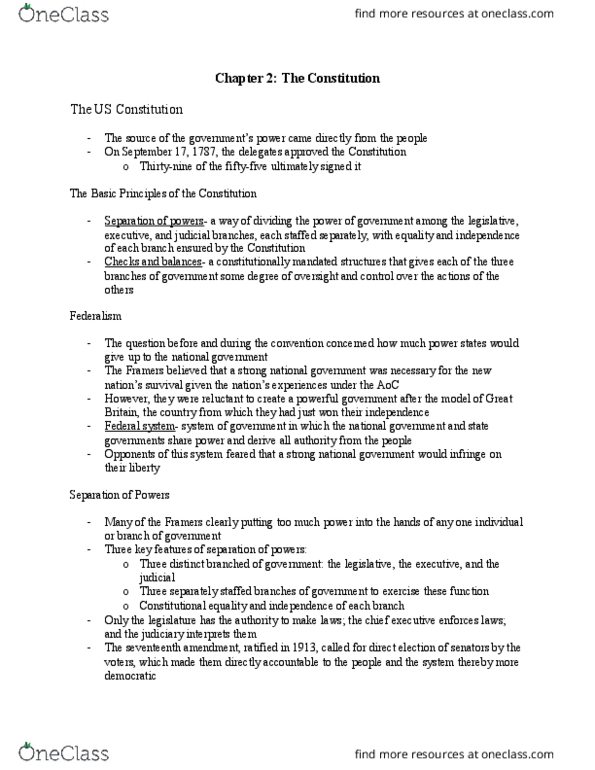 GOVT-110 FA4 Chapter Notes - Chapter 2: Seventeenth Amendment To The United States Constitution, Term Limit, Bicameralism thumbnail