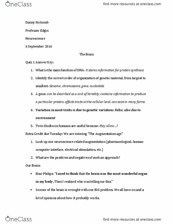 PSY 405 Chapter Notes - Chapter 4: Central Nervous System, Temporal Lobe, Occipital Bone thumbnail