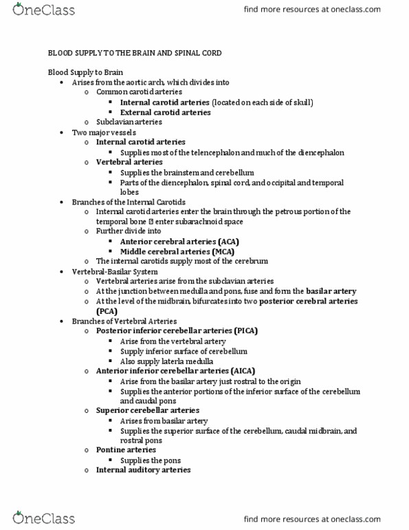 CMD 377 Lecture Notes - Lecture 11: Posterior Cerebral Artery, Anterior Communicating Artery, Subclavian Artery thumbnail