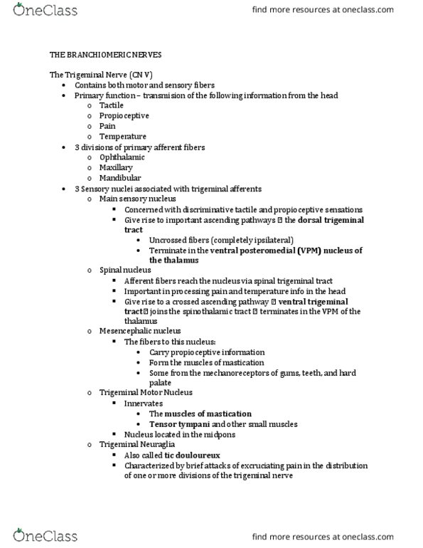 CMD 377 Lecture Notes - Lecture 5: Facial Motor Nucleus, Upper Motor Neuron Lesion, Trigeminal Nerve thumbnail