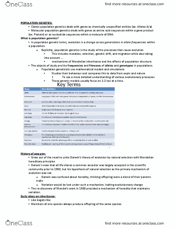 BIO 3119 Lecture Notes - Lecture 1: Gregor Mendel, Mendelian Inheritance, Population Genetics thumbnail