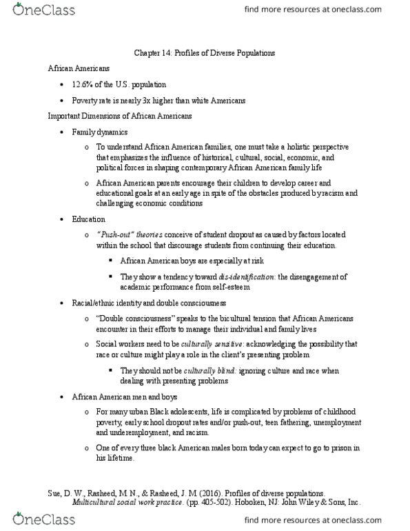 SW 312 Chapter Notes - Chapter 14: John Wiley & Sons, Racial Profiling, Blood Quantum Laws thumbnail