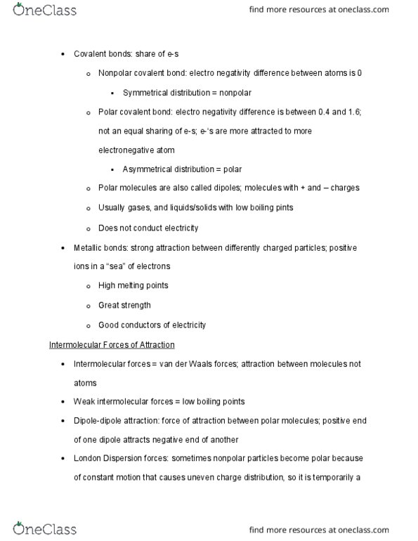 CAS CH 102 Lecture Notes - Lecture 28: Covalent Bond, Molecular Geometry, Intermolecular Force thumbnail