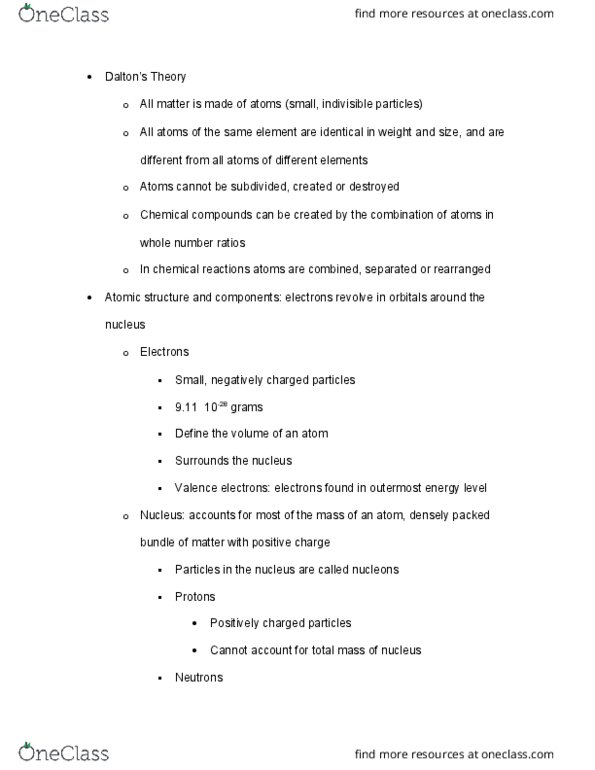 CAS CH 102 Lecture Notes - Lecture 31: Valence Electron, Atomic Mass, Atom thumbnail