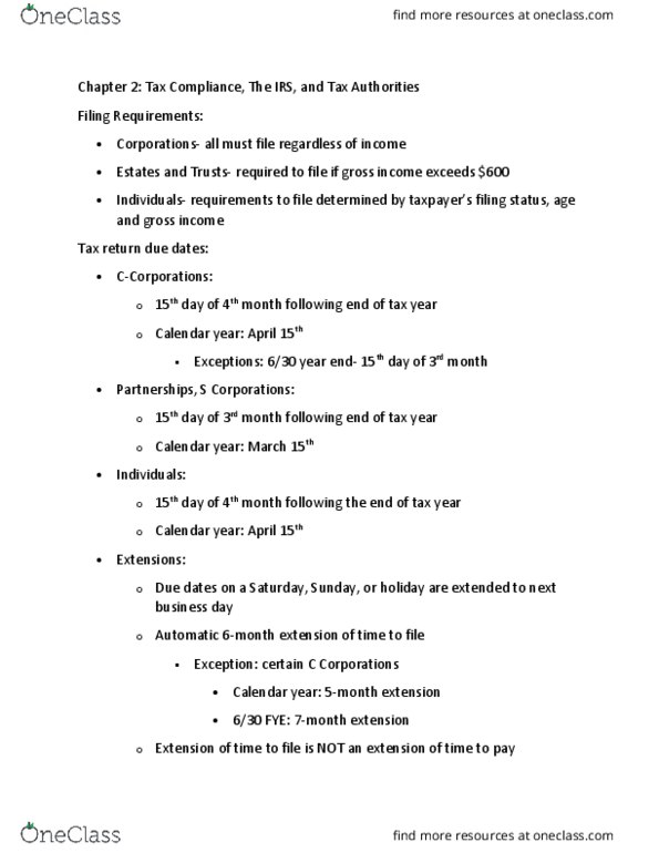 ACCT 421 Lecture Notes - Lecture 2: Calendar Year, C Corporation, Filing Status thumbnail