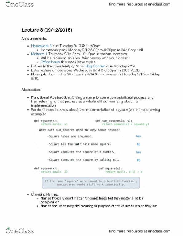 COMPSCI 61A Lecture Notes - Lecture 8: Haskell Curry, Higher-Order Function, Currying thumbnail