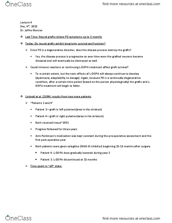 BIOL 1F25 Lecture Notes - Lecture 4: Grafting, Putamen, Striatum thumbnail