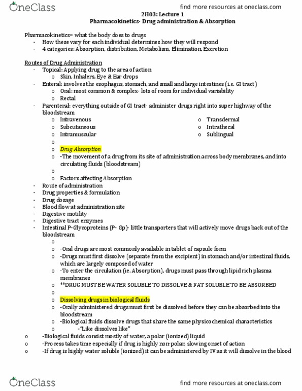 HTHSCI 2H03 Lecture Notes - Lecture 1: Excipient, Ear Drop, Pharmacology thumbnail