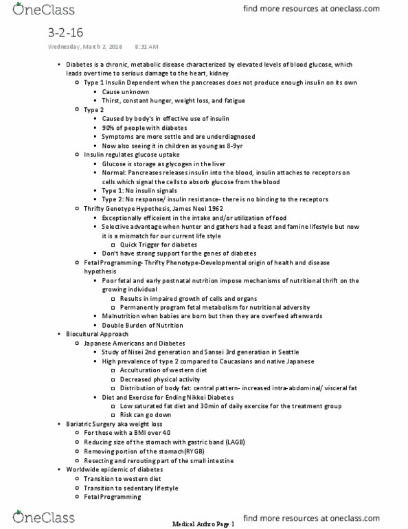 ANTH 243 Lecture Notes - Lecture 7: James V. Neel, Insulin Resistance, Sansei thumbnail