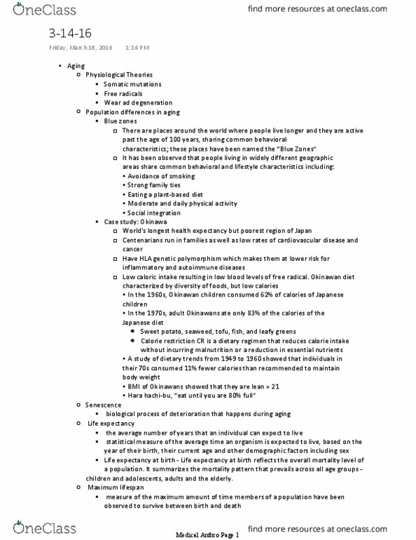 ANTH 243 Lecture Notes - Lecture 10: Calorie Restriction, Sweet Potato, Cardiovascular Disease thumbnail