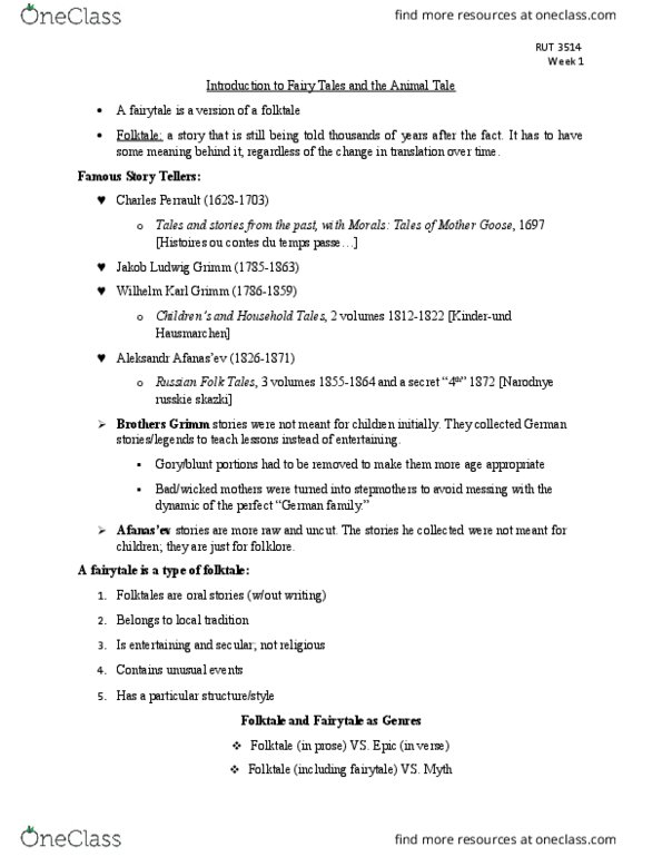 RUT-3514 Lecture Notes - Lecture 1: Russian Fairy Tales, Panchatantra thumbnail