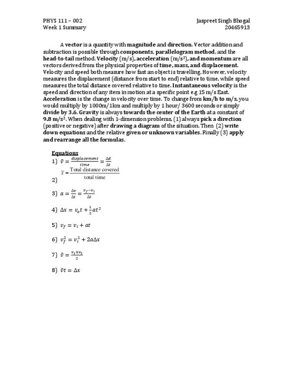 PHYS111 Lecture Notes - Jaspreet Singh, Euclidean Vector, Parallelogram thumbnail
