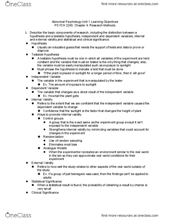 PSYCH-2245 Lecture Notes - Lecture 4: Internal Validity, Chromosome, Proband thumbnail