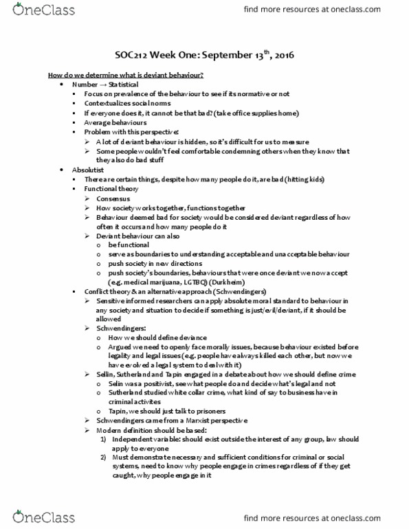 SOC212H1 Lecture Notes - Lecture 1: White-Collar Crime, Criminal Procedure, Conflict Theories thumbnail