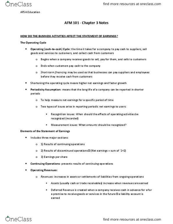 AFM101 Lecture Notes - Lecture 3: Deferred Income, Retained Earnings, Accrual thumbnail