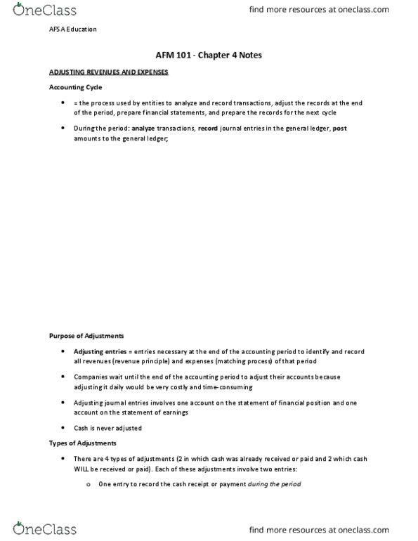 AFM101 Lecture Notes - Lecture 5: Deferral, General Ledger, Debits And Credits thumbnail