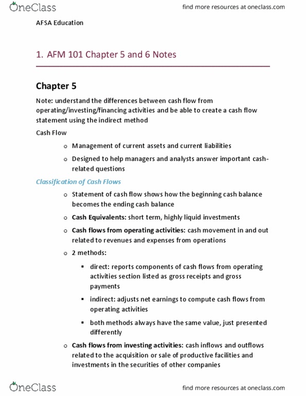 AFM101 Lecture Notes - Lecture 6: Cash Flow Statement, Canadian Securities Administrators, Cash Flow thumbnail