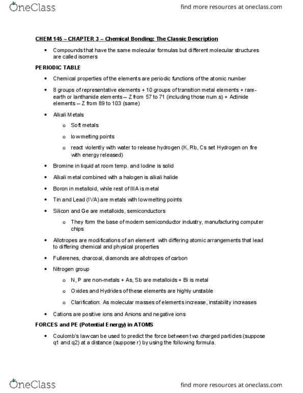 CHEM 145 Chapter 3: Chemical Bonding thumbnail