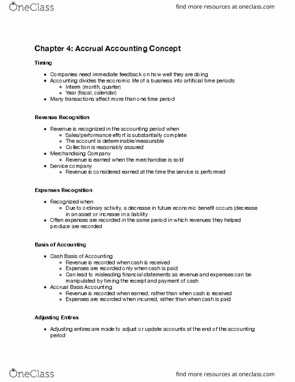 ACCTG300 Chapter Notes - Chapter 4: Deferral, Accrual, Trial Balance thumbnail
