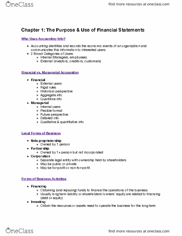ACCTG300 Chapter Notes - Chapter 1: Legal Personality, Sole Proprietorship, Retained Earnings thumbnail
