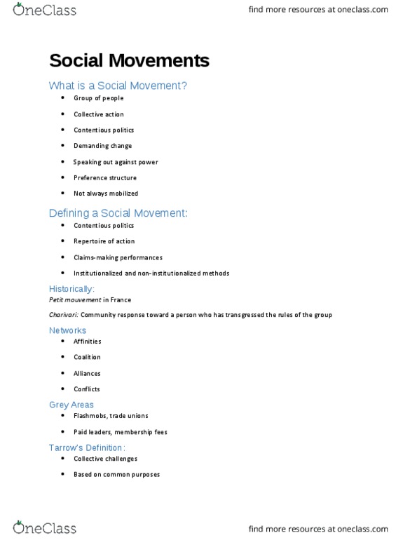 SOC 1105 Lecture Notes - Lecture 1: Charivari, Collective Action thumbnail