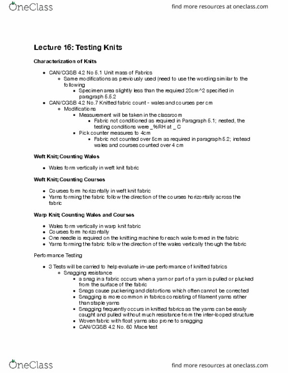 HECOL370 Lecture Notes - Lecture 16: Knitting, Warp Knitting, Knitted Fabric thumbnail