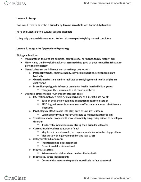 PSY 3171 Lecture Notes - Lecture 3: Neuroscience, Posttraumatic Stress Disorder, Comorbidity thumbnail