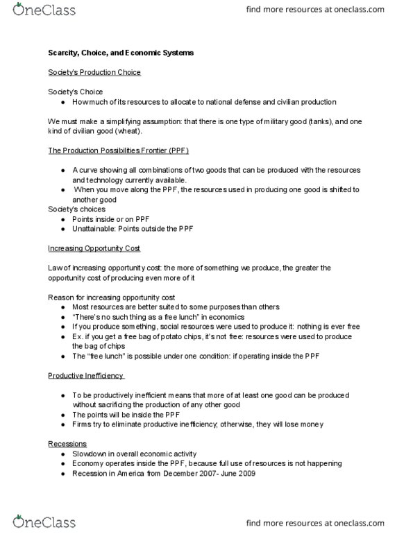 ECON-UA 2 Lecture Notes - Lecture 2: Productive Efficiency, Opportunity Cost, Technological Change thumbnail