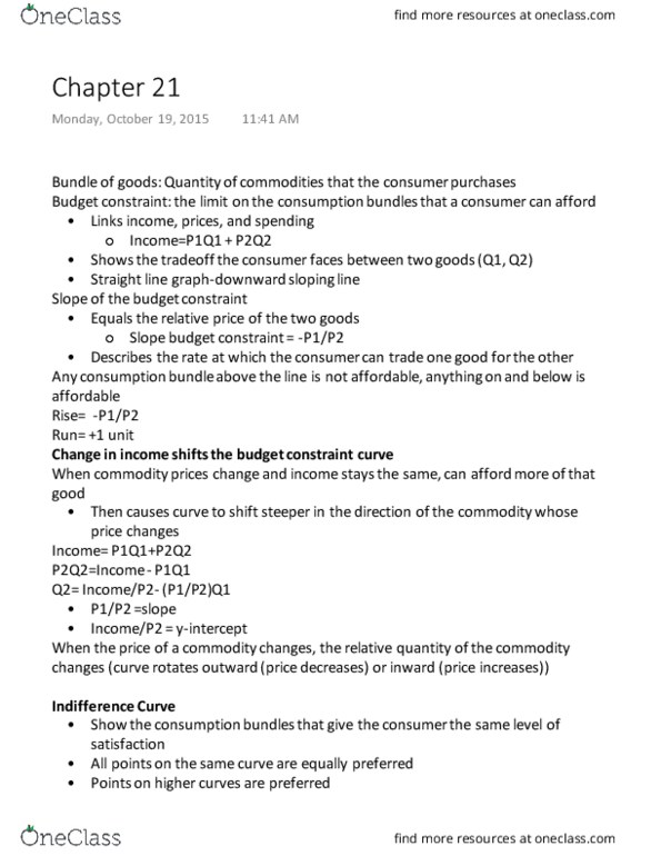 EC120 Chapter Notes - Chapter 21: Budget Constraint thumbnail