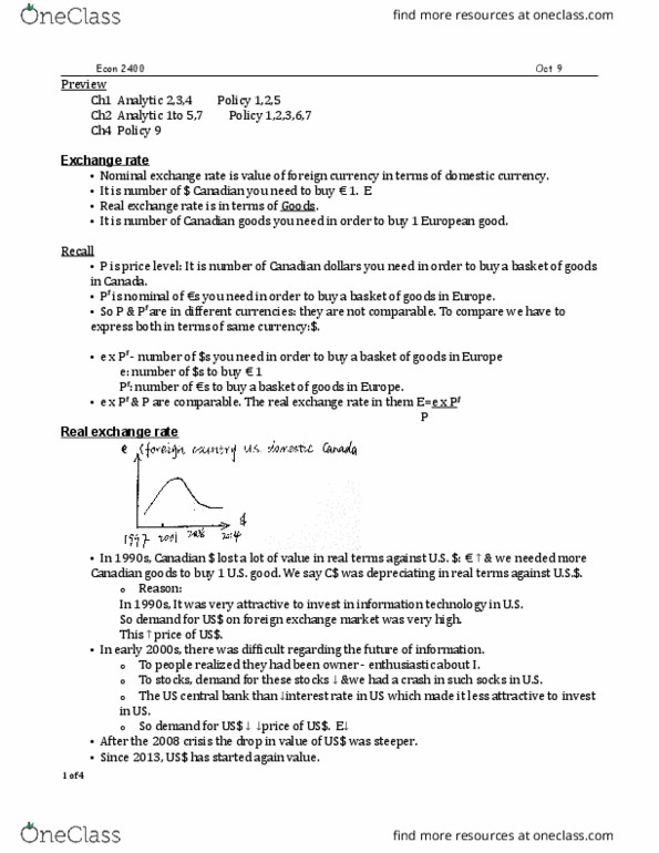 ECON 2400 Lecture Notes - Lecture 3: Exchange Rate, Nominal Interest Rate, Real Interest Rate thumbnail