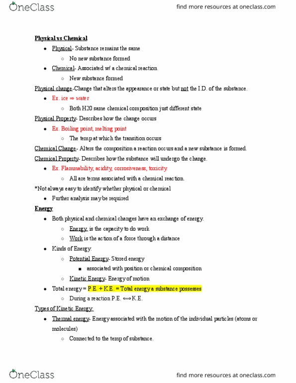 CHM 143 Lecture Notes - Lecture 2: Chemical Energy, Thermal Energy, Metric System thumbnail