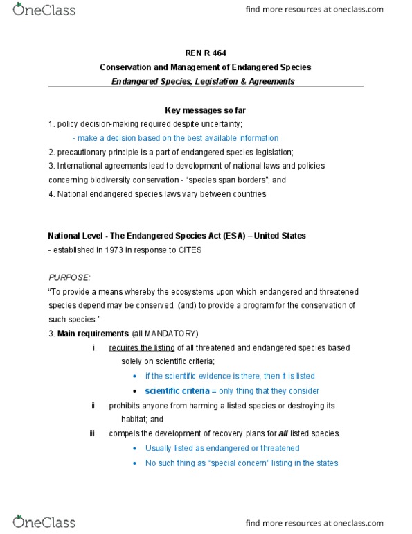 REN R464 Lecture Notes - Lecture 4: Beaver Dam, Precautionary Principle, Committee On The Status Of Endangered Wildlife In Canada thumbnail