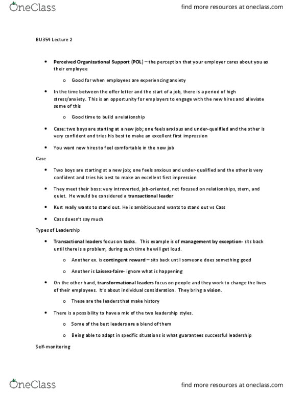 BU354 Lecture Notes - Lecture 2: Impression Management, Transactional Leadership, W. M. Keck Observatory thumbnail