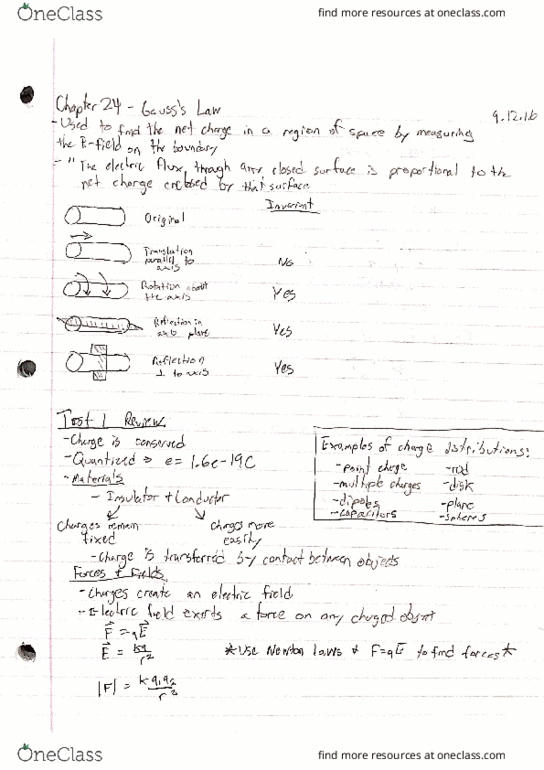PHYS 2212 Lecture 8: Gauss's Law and Test 1 Review thumbnail