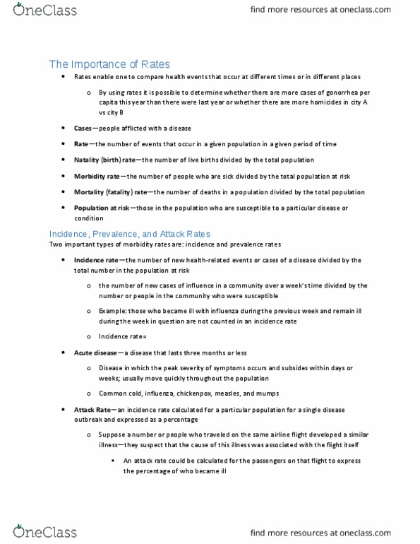 HSC 4201 Chapter Notes - Chapter 3: Birth Rate, Mortality Rate, Epidemiology thumbnail