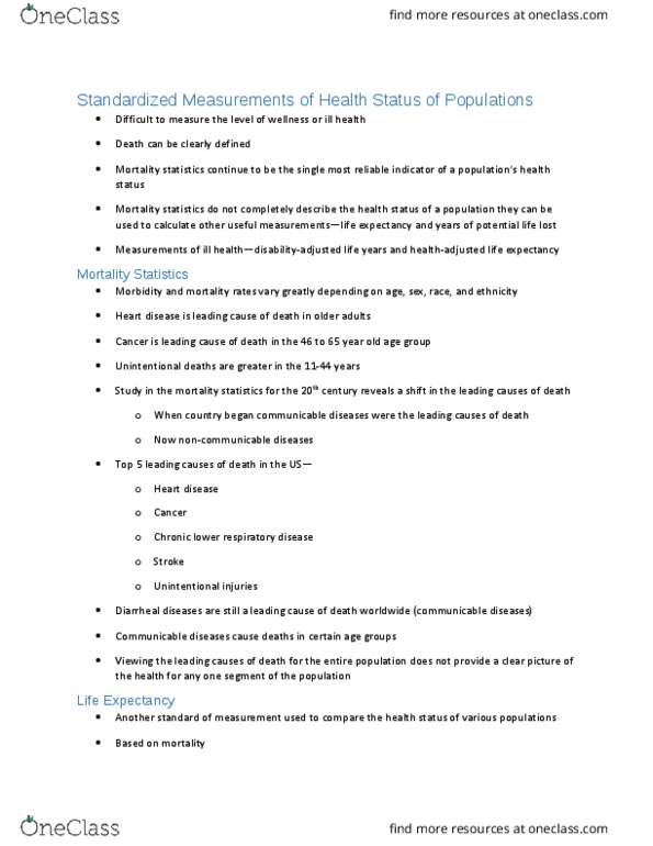 HSC 4201 Chapter Notes - Chapter 3: Diarrhea, Cardiovascular Disease, Disability-Adjusted Life Year thumbnail