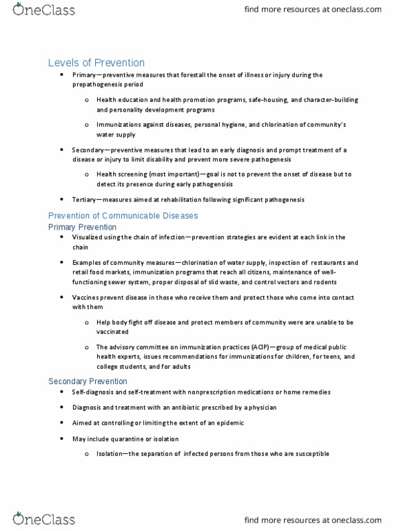 HSC 4201 Chapter Notes - Chapter 4: Infection, Embalming, Health Promotion thumbnail