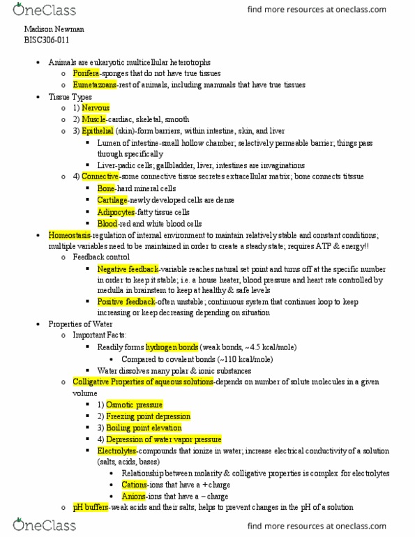 BISC306 Lecture Notes - Lecture 1: Heterotroph, Protein Structure, Covalent Bond thumbnail