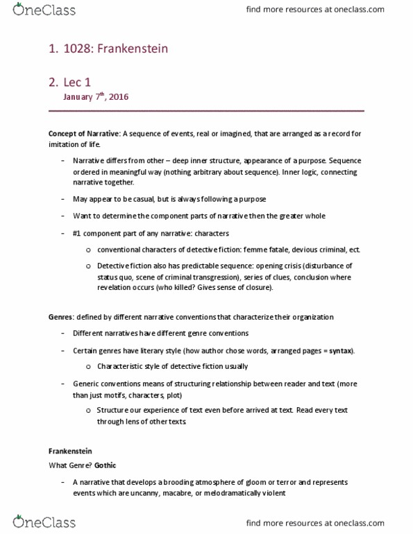 English 1028F/G Lecture Notes - Lecture 1: Frame Story, William Godwin, The Tingler thumbnail