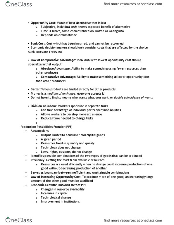 ECON 1BB3 Chapter Notes - Chapter 2: Sunk Costs, Opportunity Cost, Technological Change thumbnail