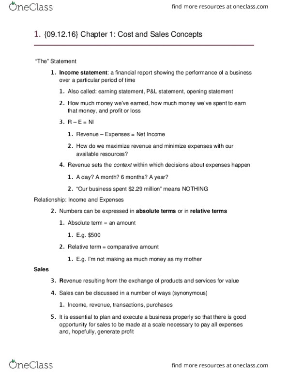 HTM 2030 Chapter Notes - Chapter 1: Income Statement, Upselling, Financial Statement thumbnail