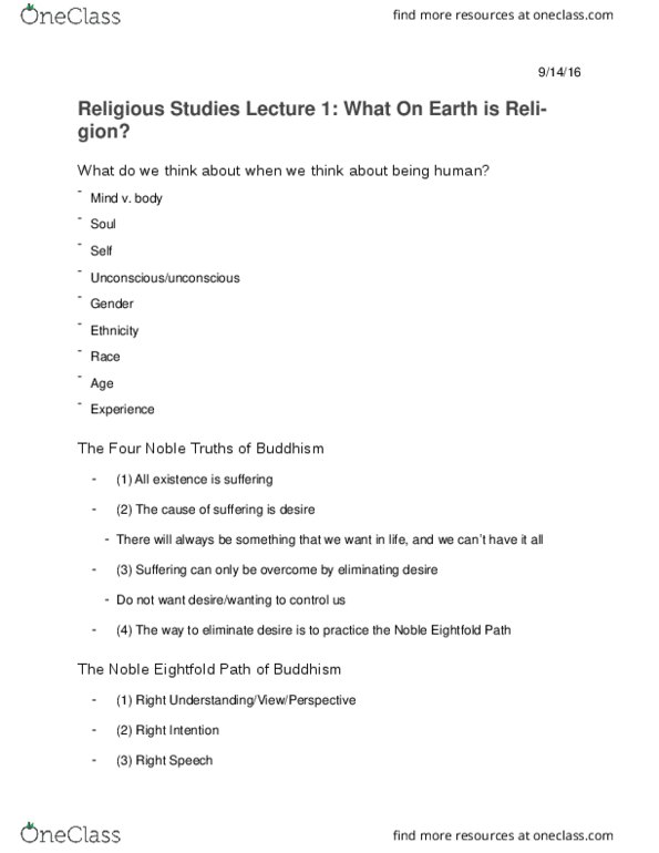 RELIGST 1B06 Lecture Notes - Lecture 1: Four Noble Truths, Impermanence, Skandha thumbnail
