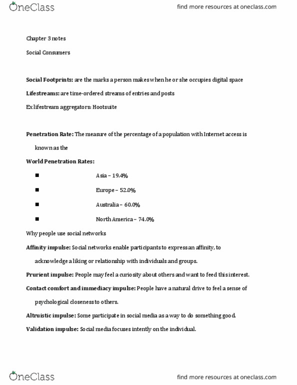 MKTG 345 Chapter Notes - Chapter 3: Hootsuite, Dominick Fernow, Psychographic thumbnail