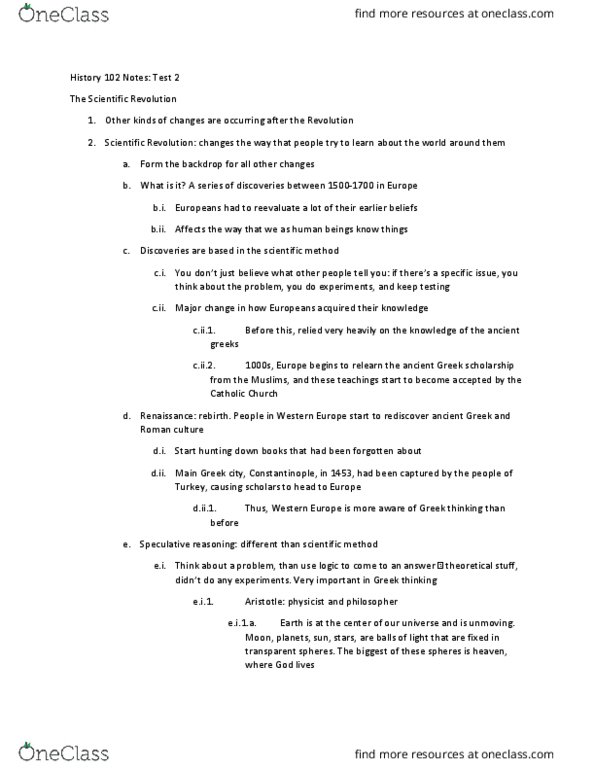 HIST 102 Lecture Notes - Lecture 11: Geocentric Model, Scientific Revolution, Humorism thumbnail