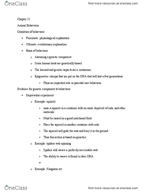 BIOLOGY 1M03 Chapter Notes - Chapter 51: Greylag Goose, Kangaroo Rat, Fixed Action Pattern thumbnail