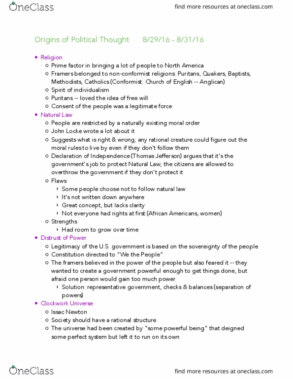 POL_SC 1100 Lecture Notes - Lecture 3: Prime Factor, Puritans, Economic Inequality thumbnail