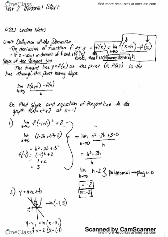 MATH 2043C Lecture 5: U2L1 Notes Limit Definition of the Derivative thumbnail