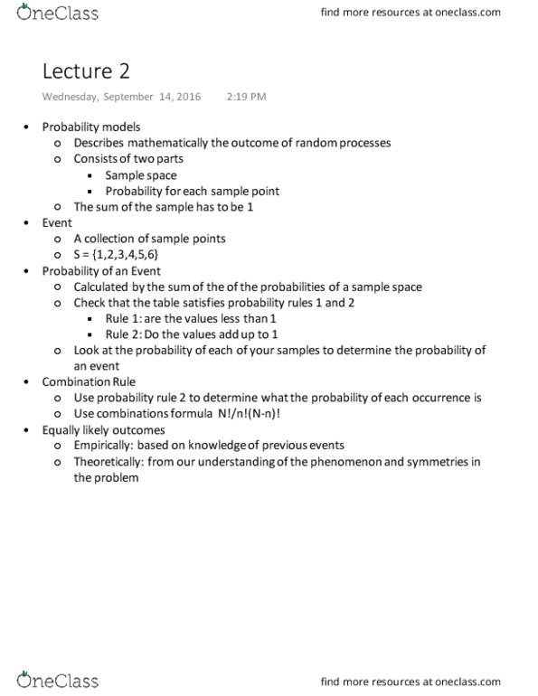 STAT 213 Lecture Notes - Lecture 2: Sample Space thumbnail